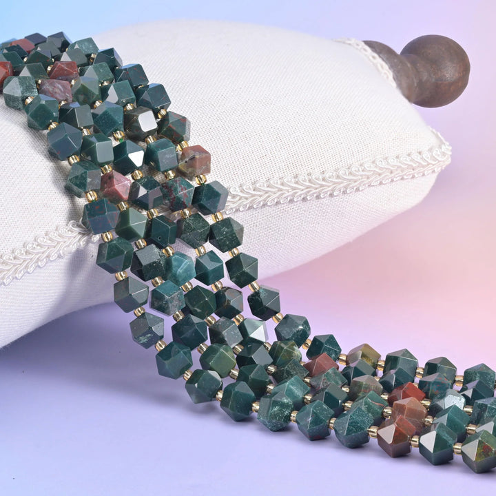 Green Oriental Jasper Faceted Diamond Rhombus Beads - Size 10mm - Jewelry Making Beads - 15.5 Inches Per Strand - Mycrazycrystal