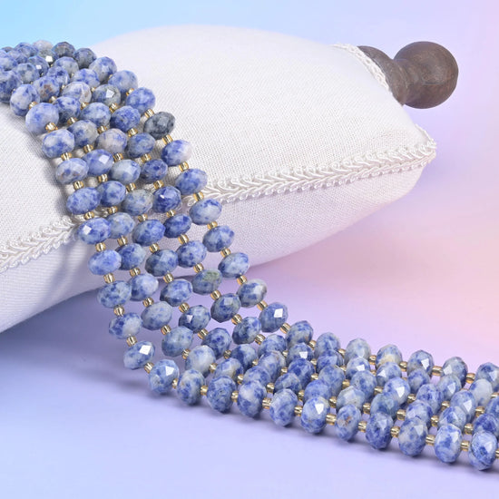 Blue Spot Jasper Faceted Rondelle Beads Size 6x10mm Jewelry Making 15.5 Inch Strand
