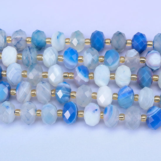 Dyed Blue Strip Agate Faceted Rondelle Beads Size 6x10mm Jewelry Making 15.5 Inch Strand