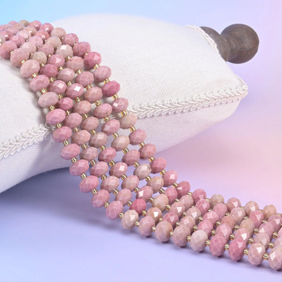 Pink Rhodonite Faceted Rondelle Beads Size 6x10mm Jewelry Making 15.5 Inch Strand