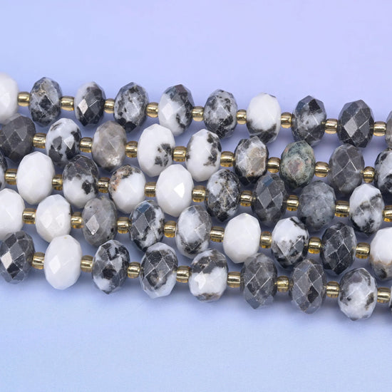 Zebra Jasper Faceted Rondelle Beads Size 6x10mm Jewelry Making 15.5 Inch Strand