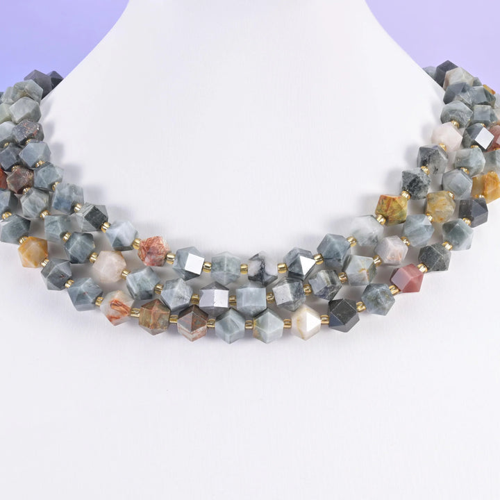 Natural Eagle Eye Jasper Faceted Diamond Rhombus Beads - Size 10mm - Jewelry Making Beads - 15.5 Inches Per Strand - Mycrazycrystal