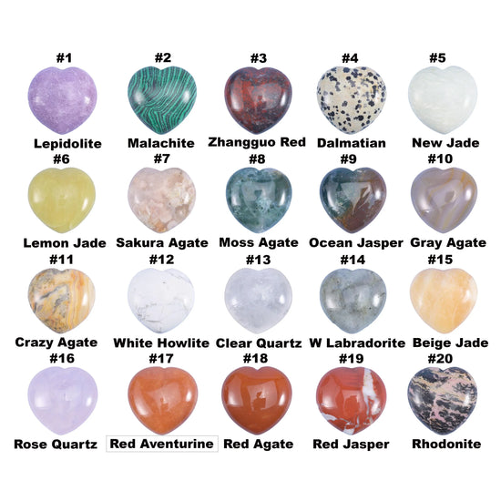 30mm Gemstone Heart Polished Healing Crystal Heart Pocket Stone DIY Gemstone Heart No Hole