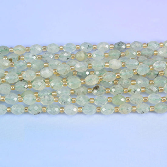 Light Green Prehnite Faceted Rice Barrel Beads 