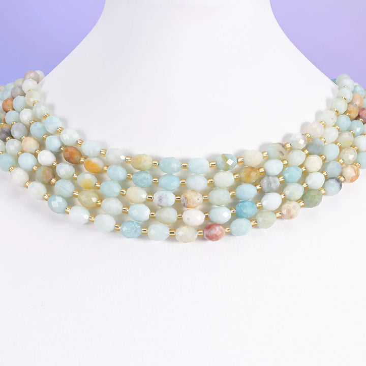 Multi-Color Amazonite Faceted Rice Barrel Beads