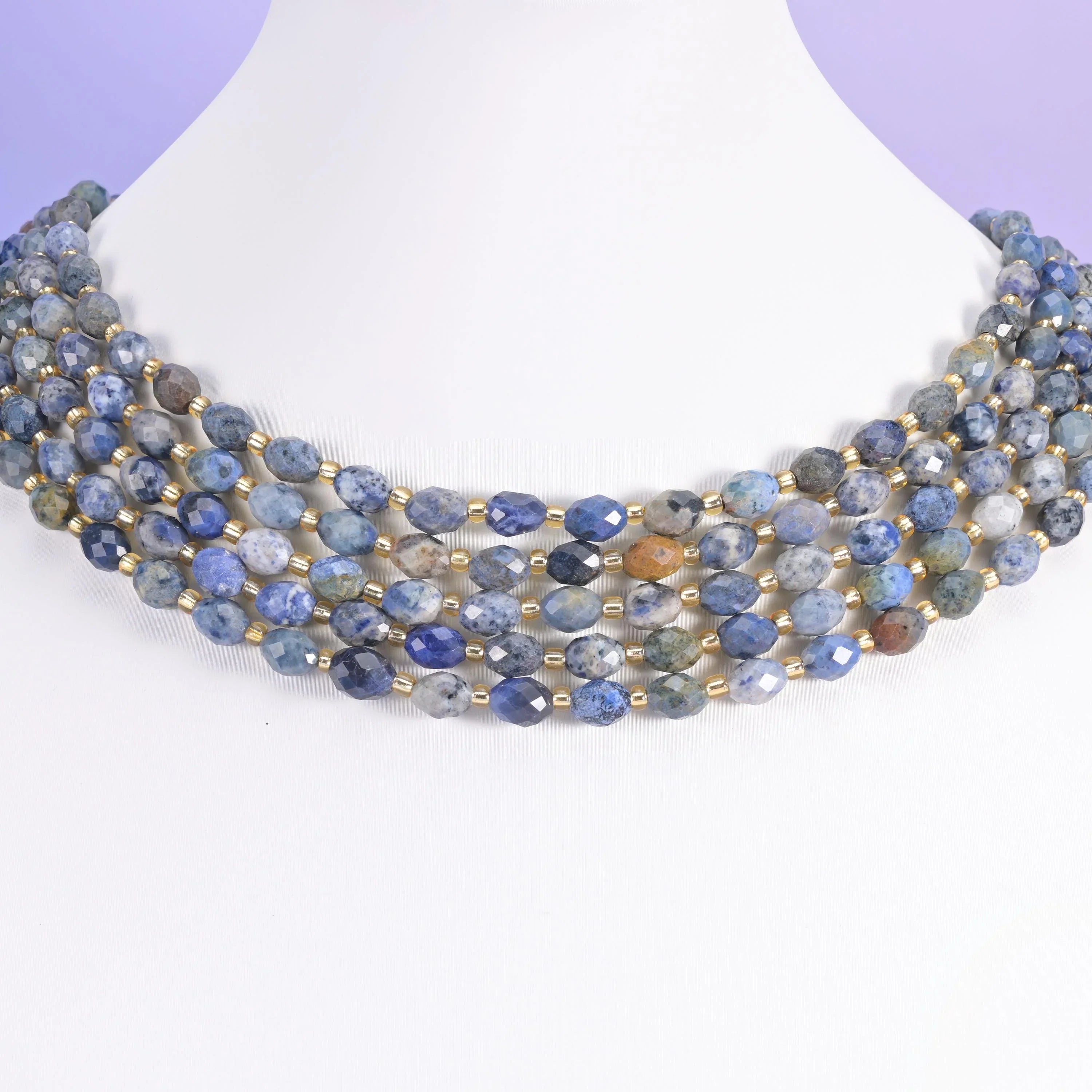Sunset Dumortierite Faceted Rice Barrel Beads