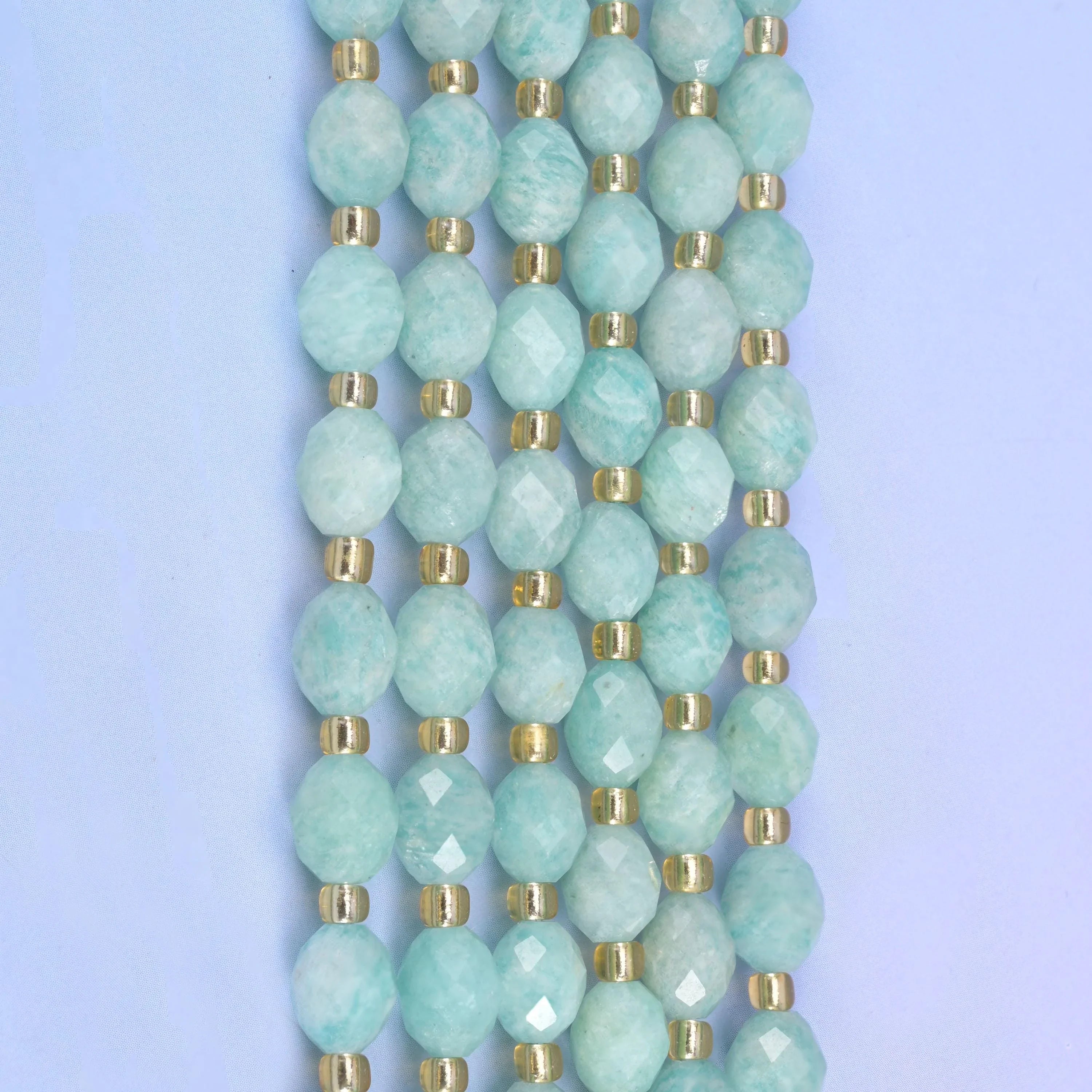 Green Amazonite Faceted Rice Barrel Beads