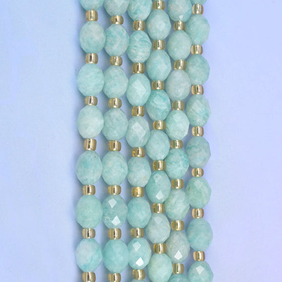 Green Amazonite Faceted Rice Barrel Beads