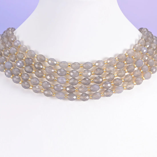 Gray Agate Faceted Rice Barrel Beads