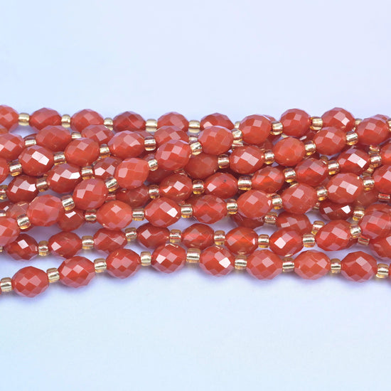 Red Agate Faceted Rice Barrel Beads