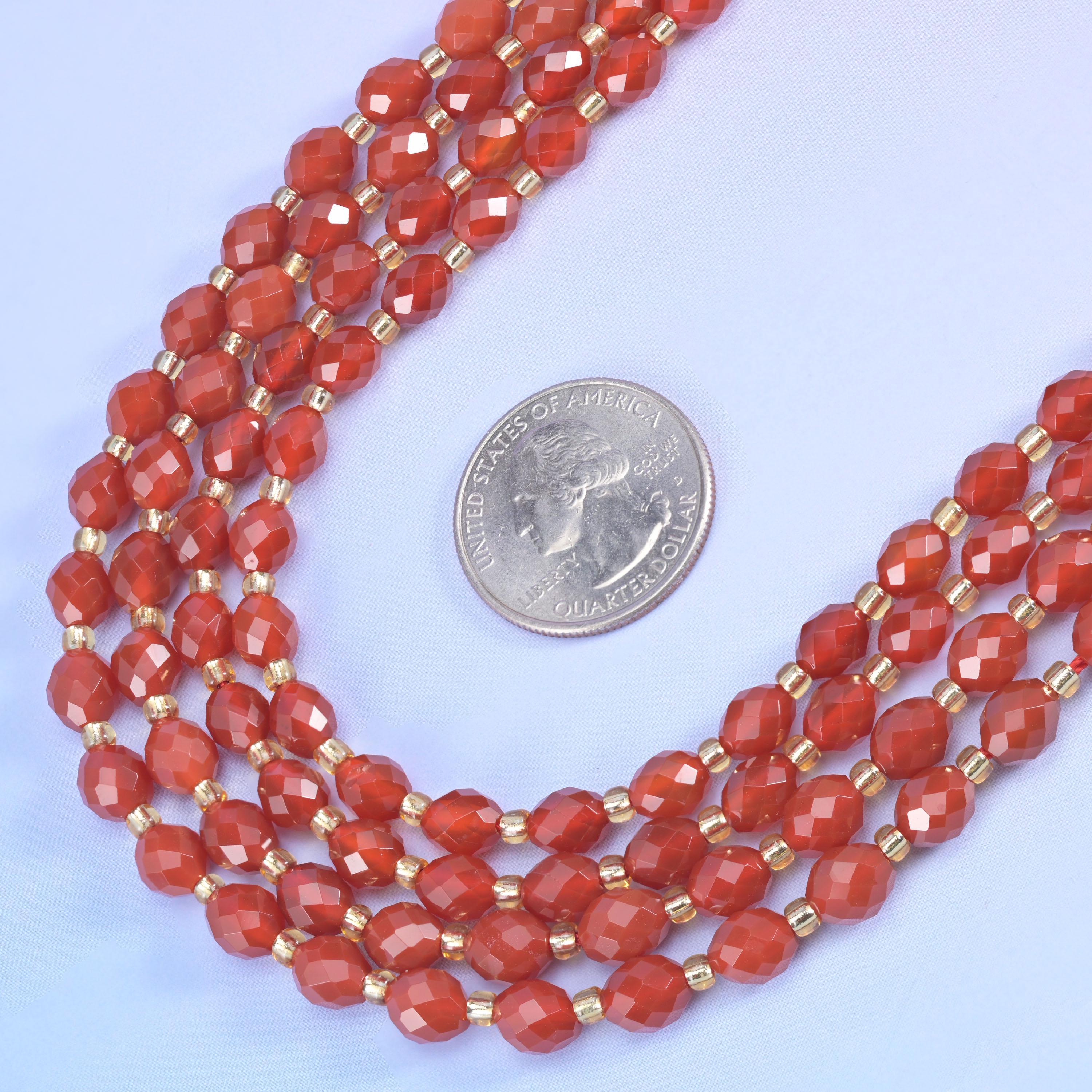 Red Agate Faceted Rice Barrel Beads