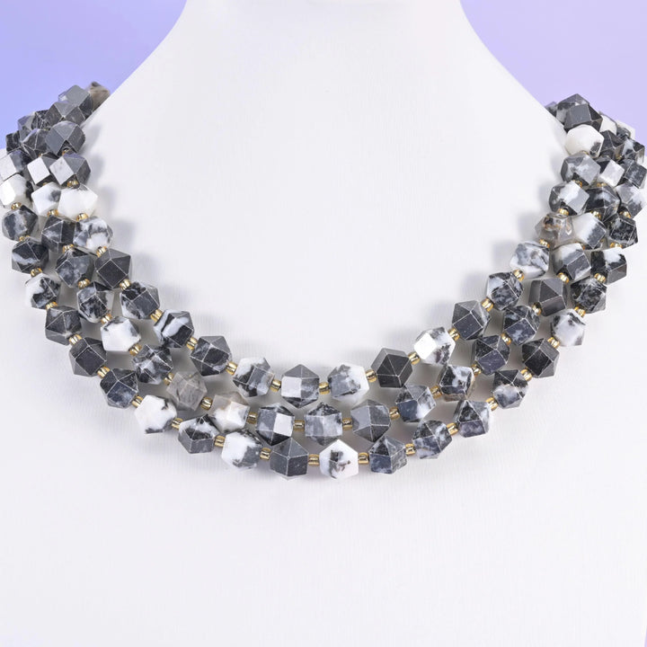 Zebra Jasper Faceted Diamond Rhombus Beads Size 10mm Jewelry Making 15.5 Inch Strand