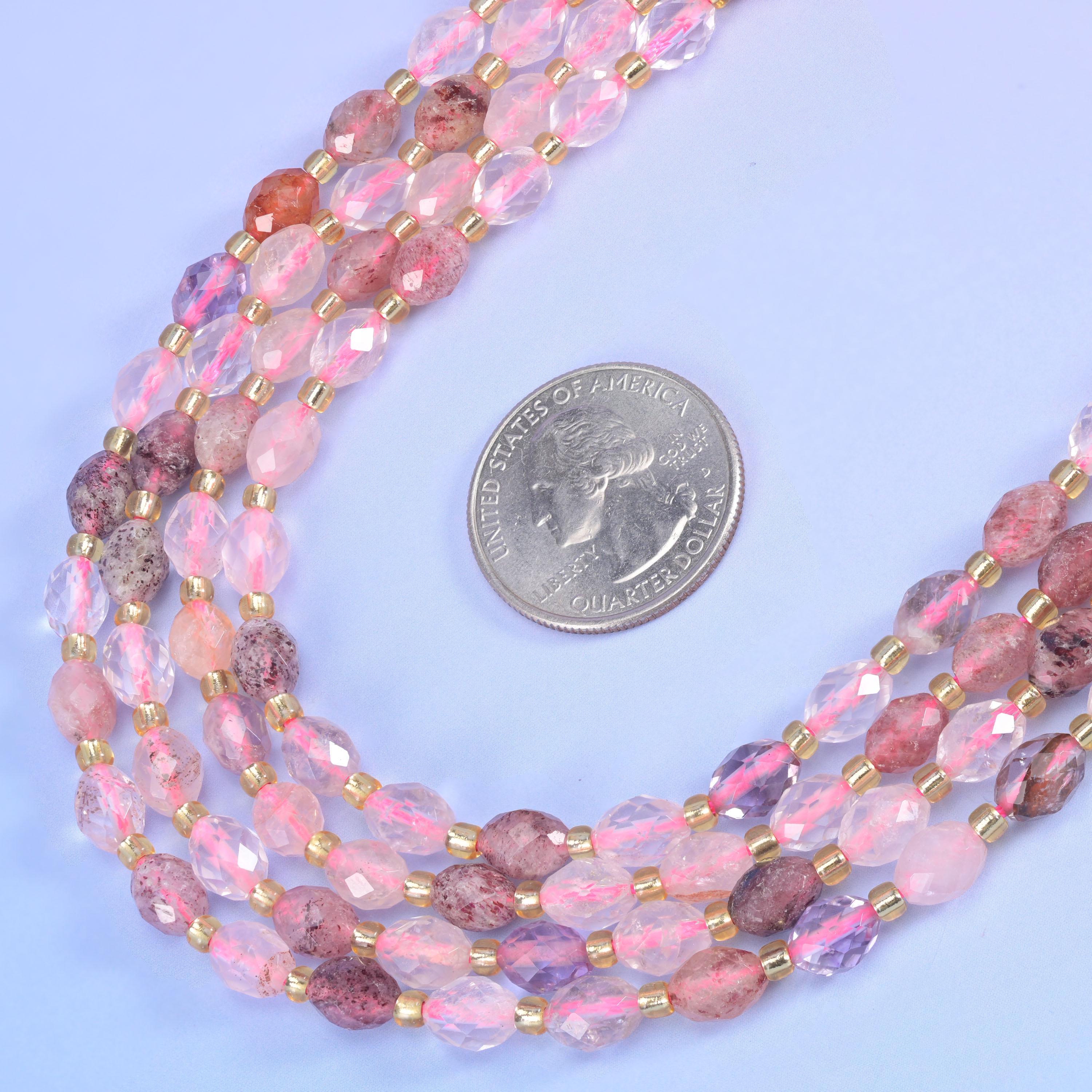 Strawberry Phantom Quartz Faceted Rice Barrel Beads