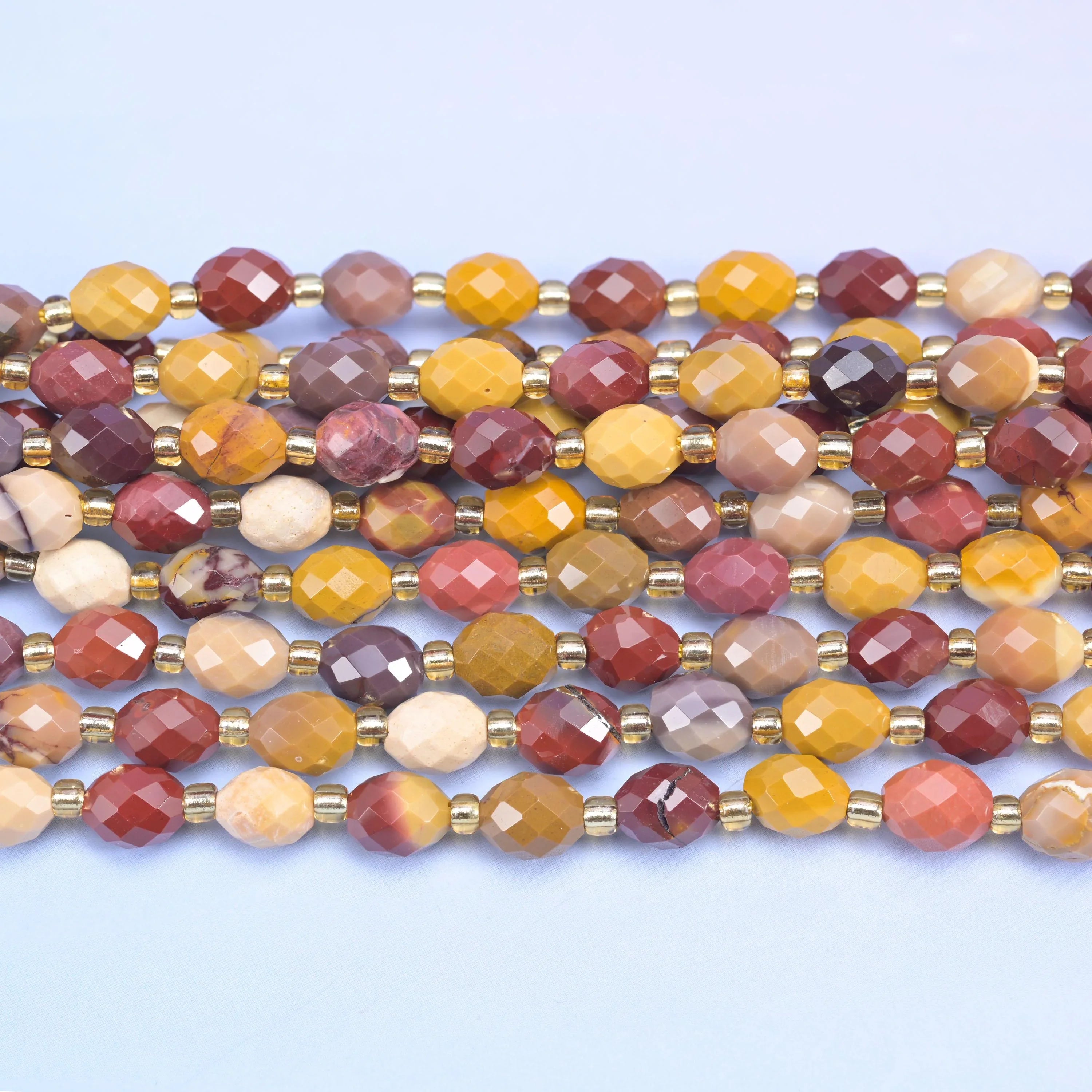 Mookaite Jasper Faceted Rice Barrel Beads