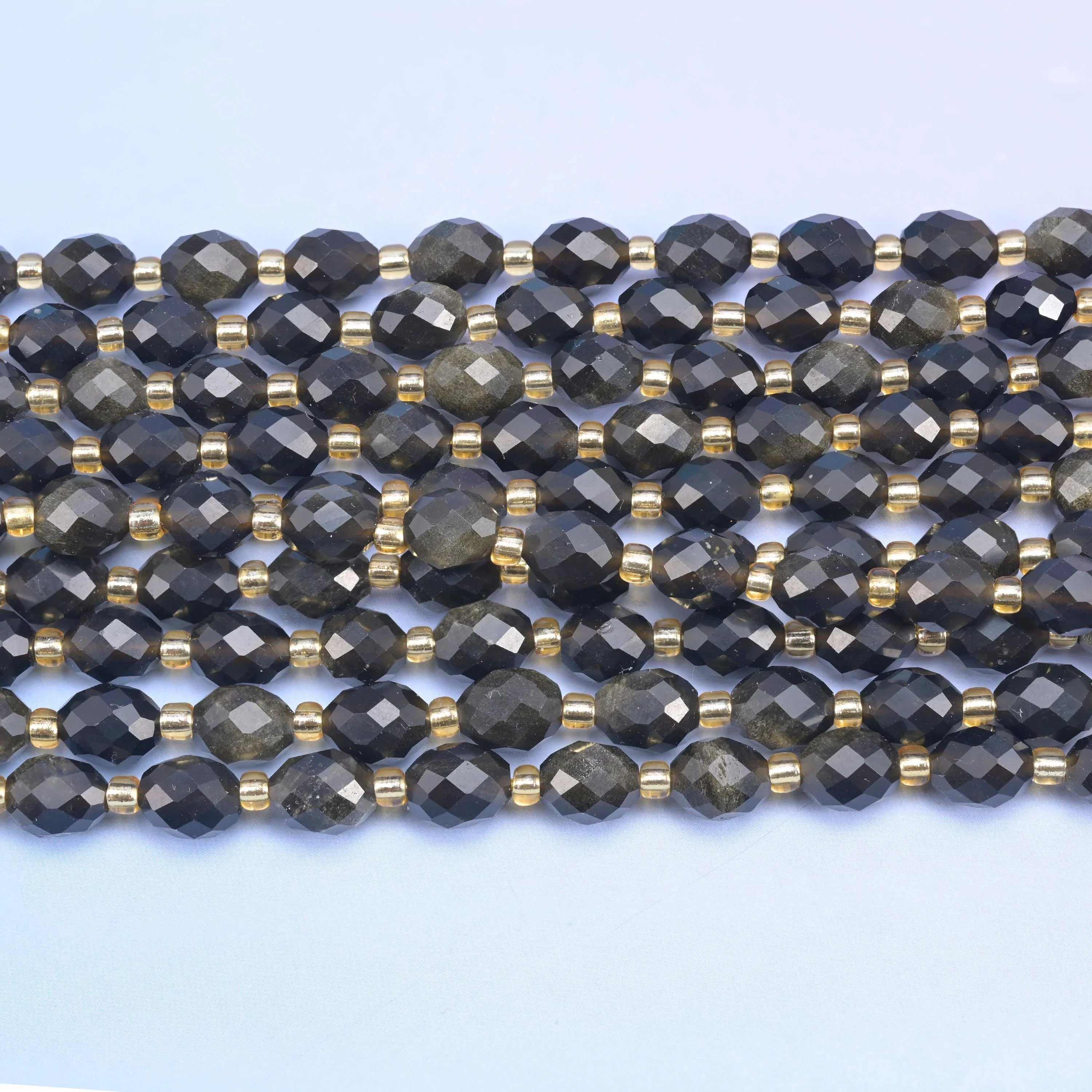 Gold Obsidian Faceted Rice Barrel Beads