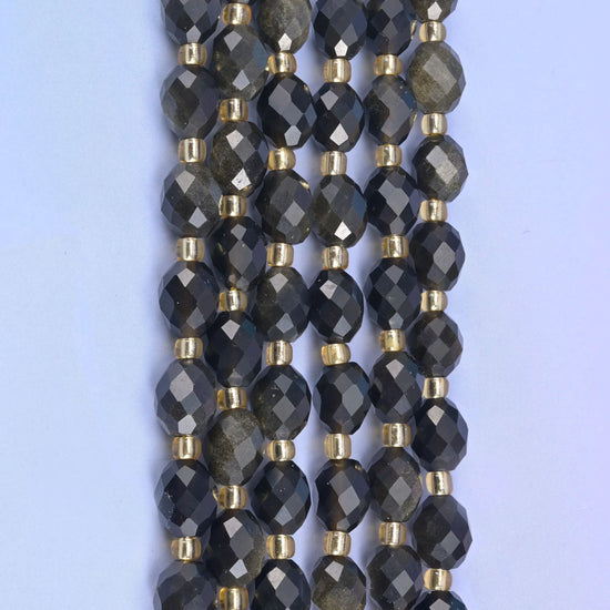 Gold Obsidian Faceted Rice Barrel Beads