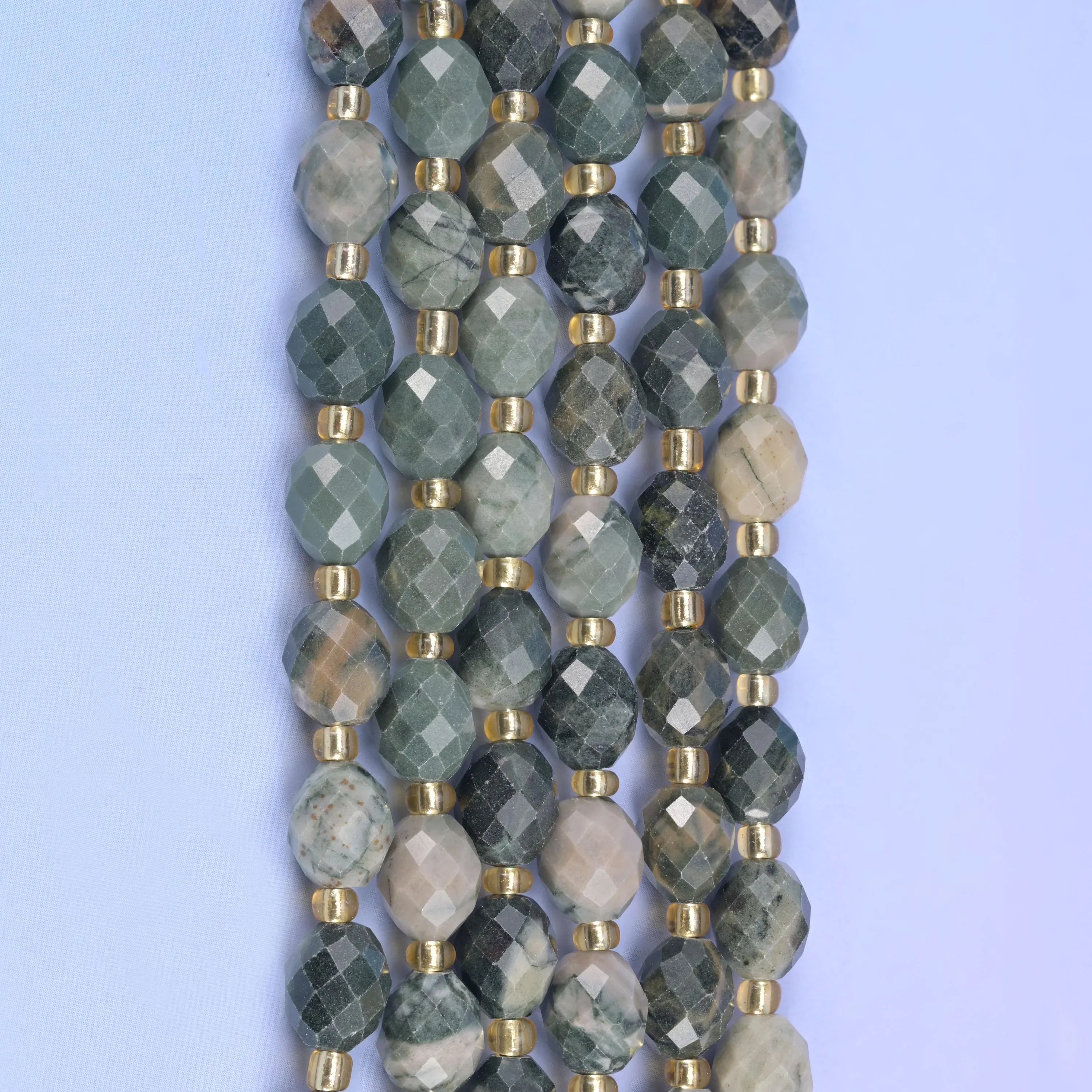 Green Rhodonite Faceted Rice Barrel Beads