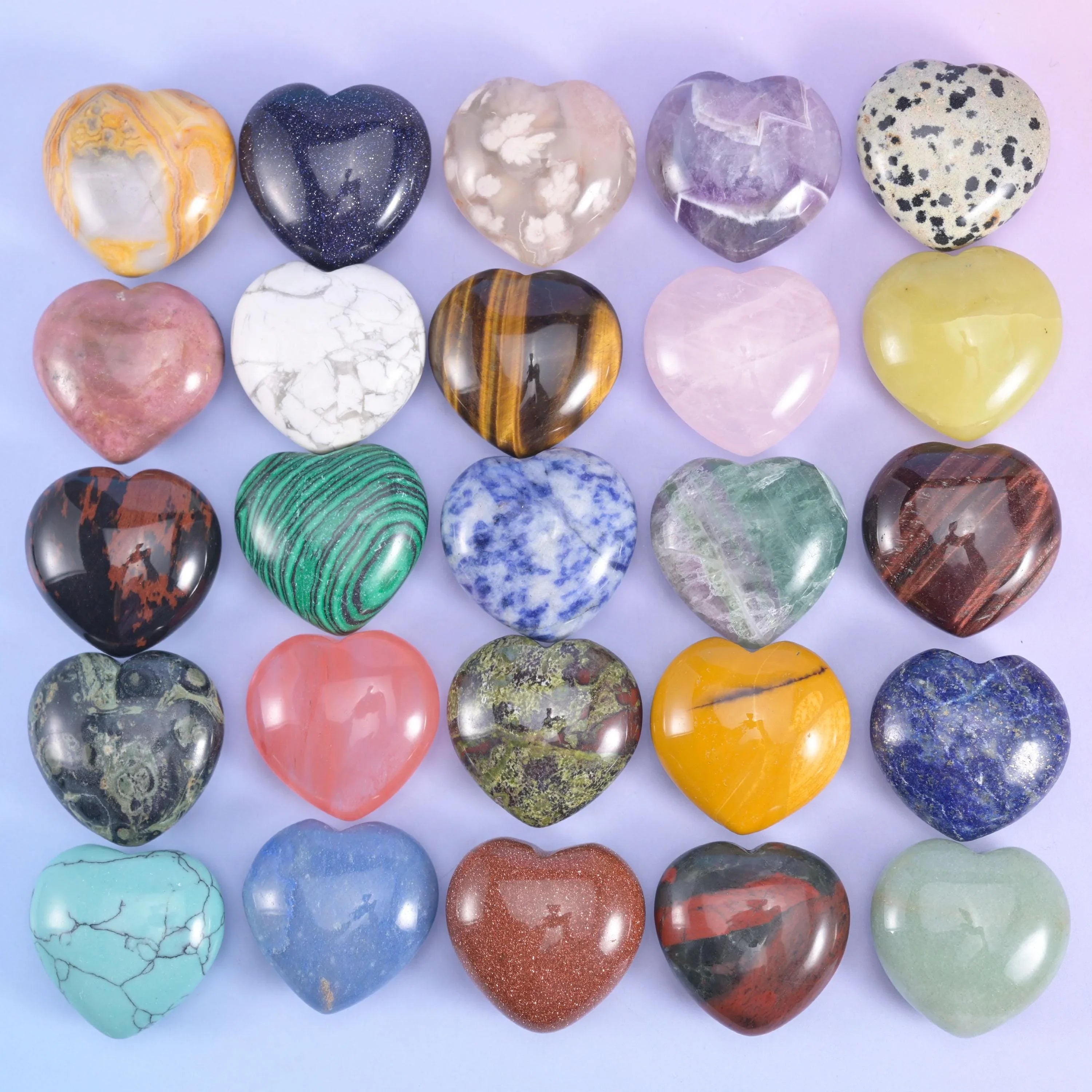 30mm Gemstone Heart Polished Healing Crystal Heart Pocket Stone DIY Gemstone Heart No Hole