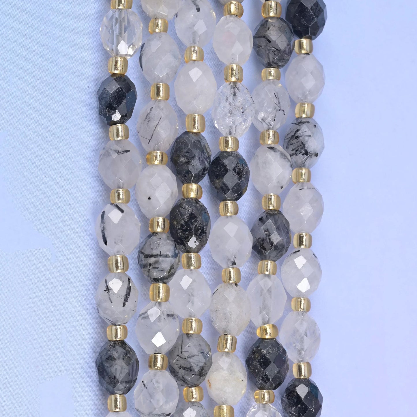 Black Rutilated Quartz Rice Barrel Beads