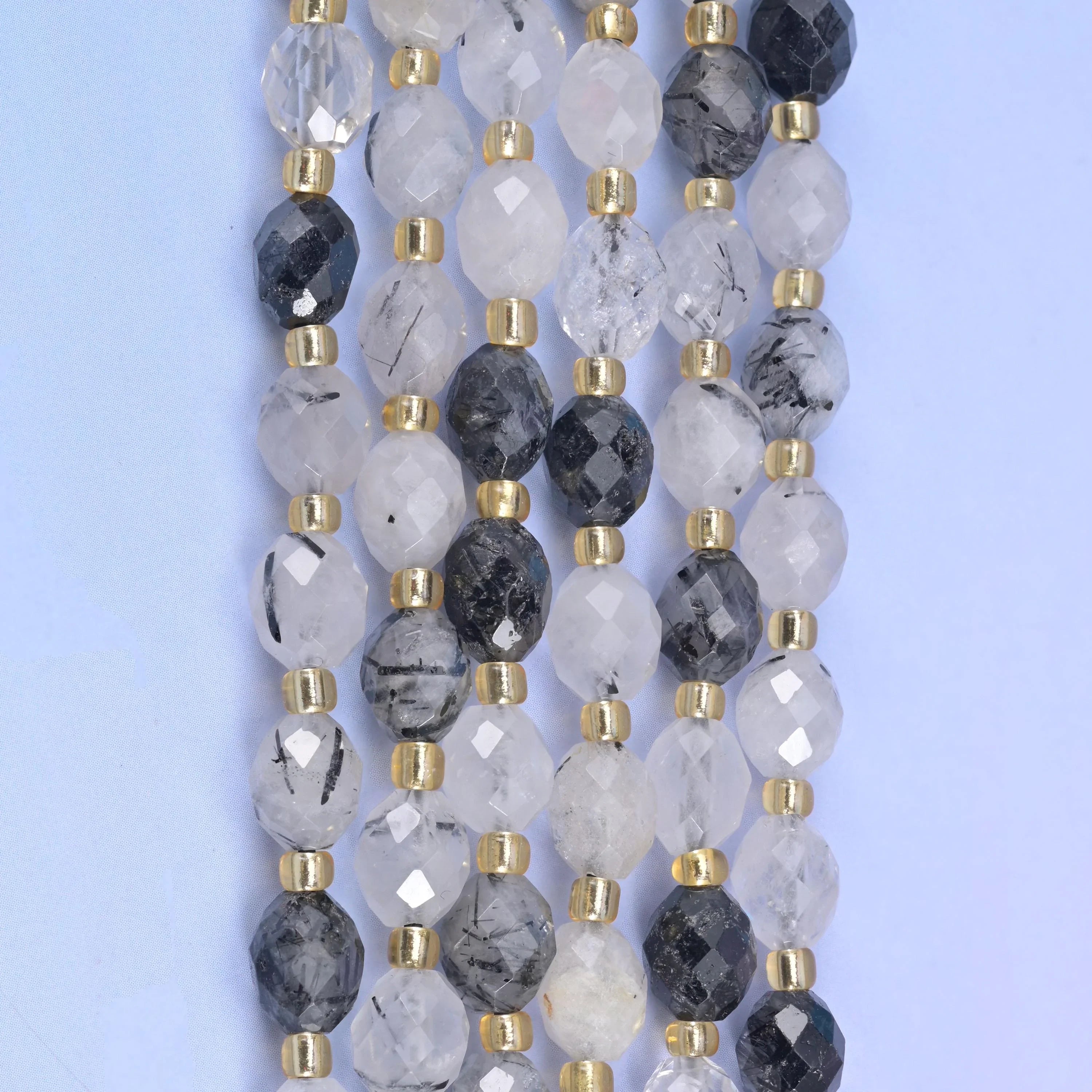 Black Rutilated Quartz Rice Barrel Beads
