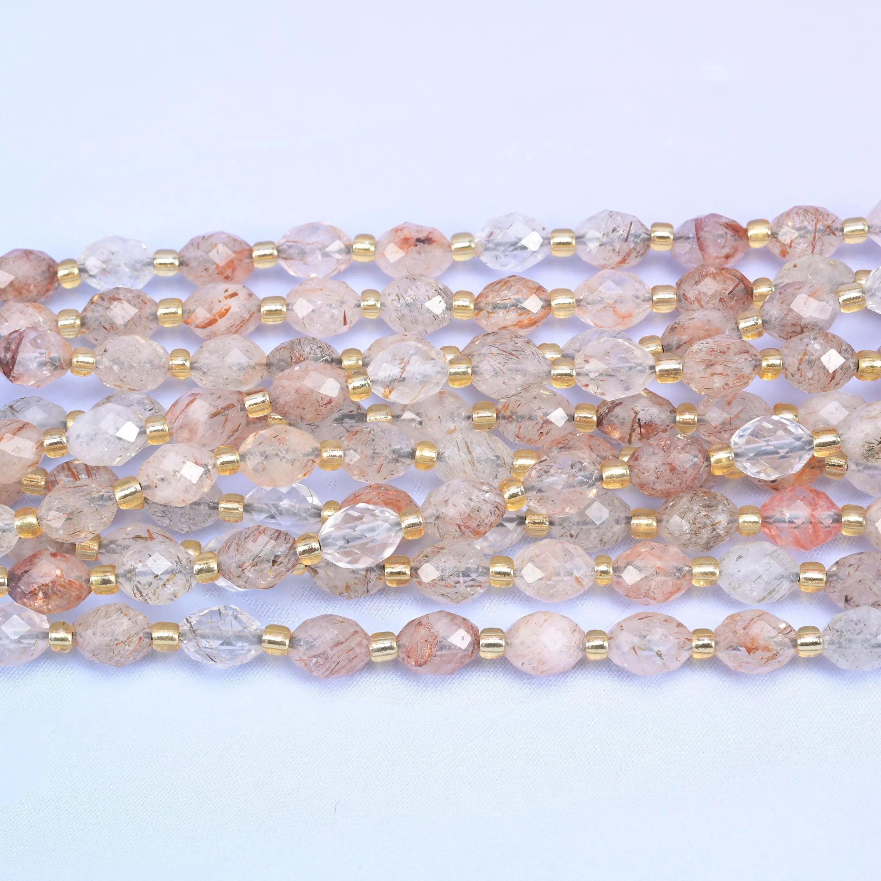 Red Copper Rutilated Quartz Rice Barrel Beads