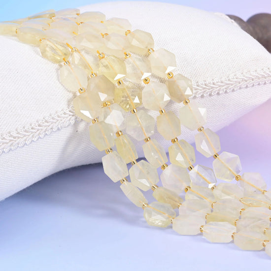 Yellow Quartz Flat Faceted Hexagon Beads Size 12mm Jewelry Making 15.5 Inch Strand