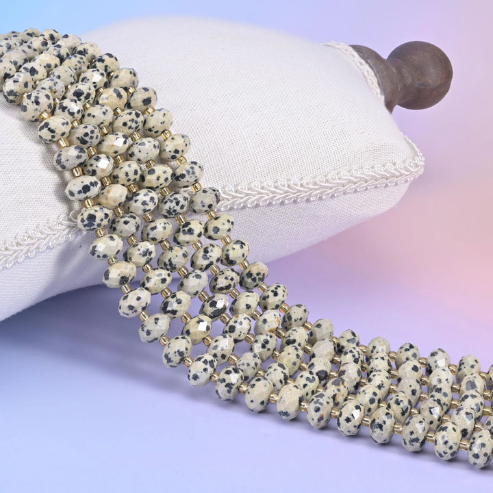 Dalmatian Jasper Faceted Rondelle Beads Size 6x10mm Jewelry Making 15.5 Inch Strand