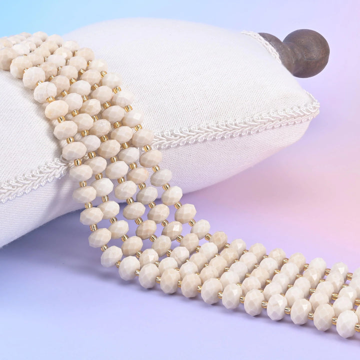 White Fossil Jasper Faceted Rondelle Beads Size 6x10mm Jewelry Making 15.5 Inch Strand