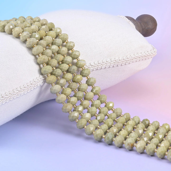 Avocado Jade Faceted Rondelle Beads, Size 6x10mm, Jewelry Making, 15.5 Inches Per Strand