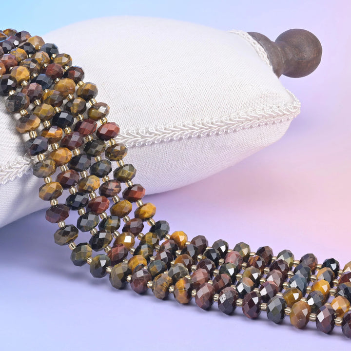 Tricolor Tiger Eye Faceted Rondelle Beads Size 6x10mm Jewelry Making 15.5 Inch Strand
