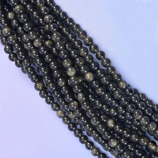 2-2.5mm Hole Gold Obsidian Smooth Round Beads 6mm 8mm 10mm Jewelry Making 8 Inch Strand