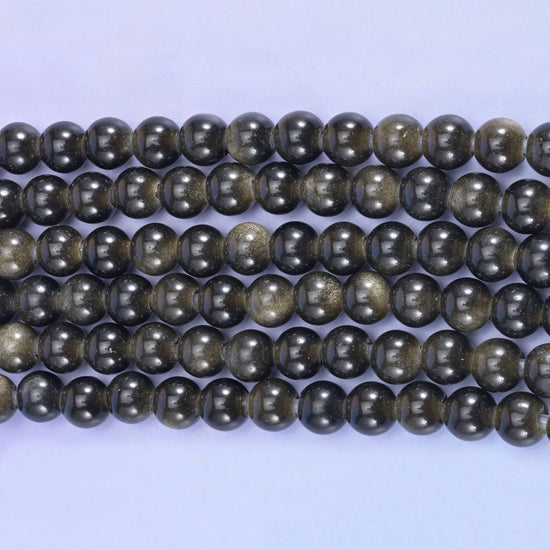 2-2.5mm Hole Gold Obsidian Smooth Round Beads 6mm 8mm 10mm Jewelry Making 8 Inch Strand