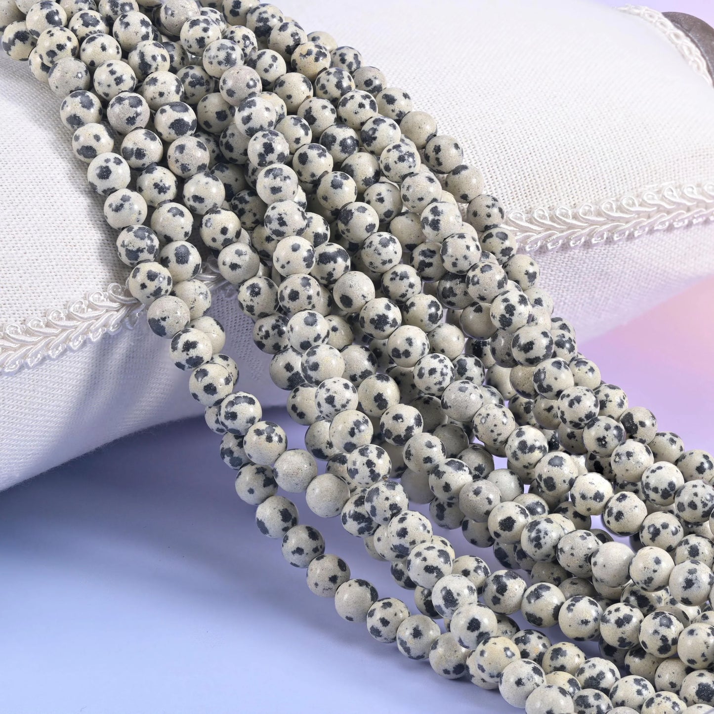 2-2.5mm Hole Dalmatian Jasper Smooth Round Beads 6mm 8mm 10mm Jewelry Making 8 Inch Strand