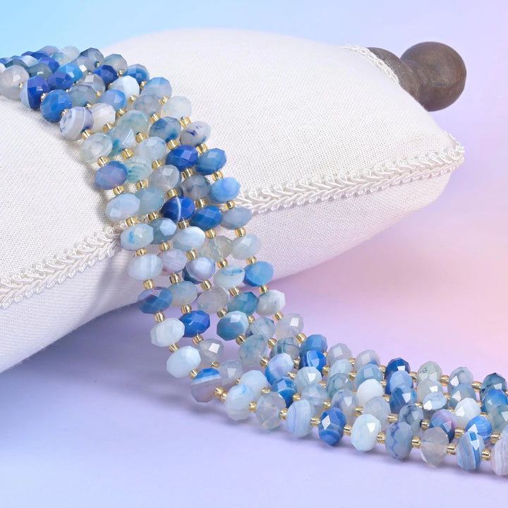 Dyed Blue Strip Agate Faceted Rondelle Beads Size 6x10mm Jewelry Making 15.5 Inch Strand