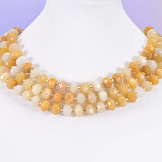 Yellow Jade Faceted Rondelle Beads Size 6x10mm Jewelry Making 15.5 Inches Per Strand