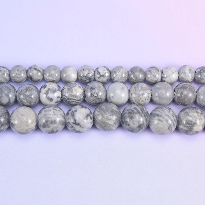 2-2.5mm Hole Map Jasper Smooth Round Beads 6mm 8mm 10mm Jewelry Making 8 Inch Strand