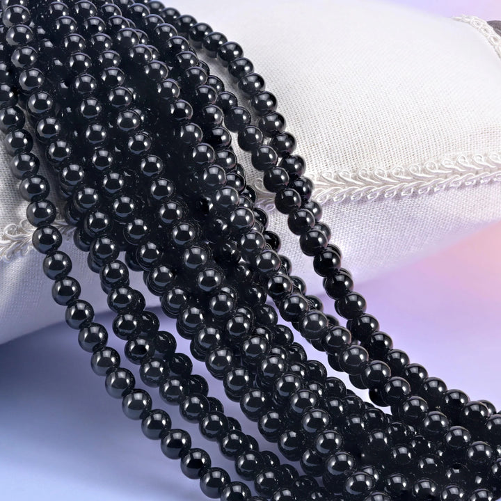 2-2.5mm Hole Black Onyx Smooth Round Beads 6mm 8mm 10mm Jewelry Making 8 Inch Strand