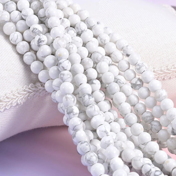 2-2.5mm Hole White Howlite Smooth Round Beads 6mm 8mm 10mm Jewelry Making 8 Inch Strand