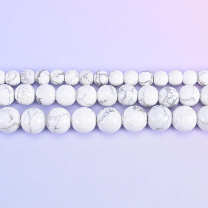 2-2.5mm Hole White Howlite Smooth Round Beads 6mm 8mm 10mm Jewelry Making 8 Inch Strand