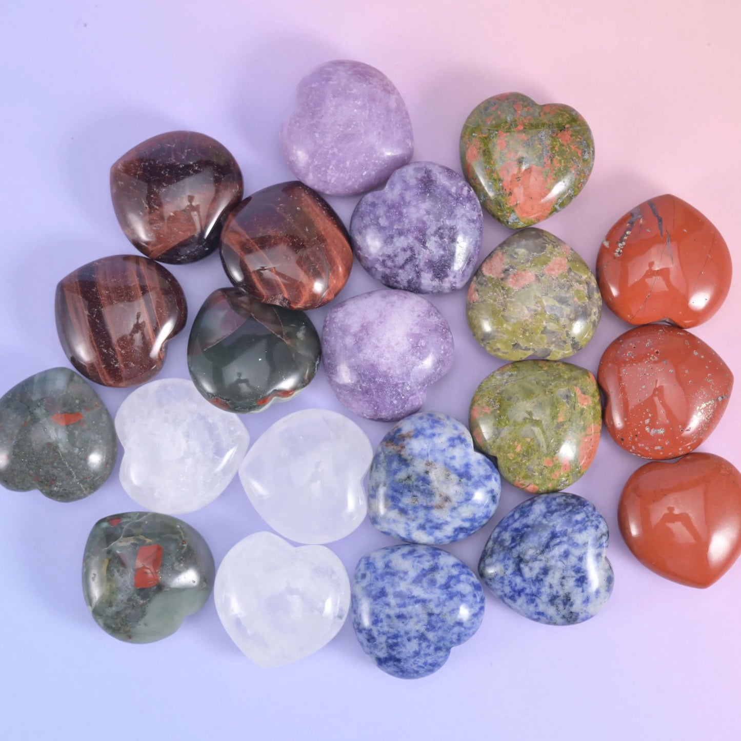 30mm Gemstone Heart Polished Healing Crystal Heart Pocket Stone DIY Gemstone Heart No Hole