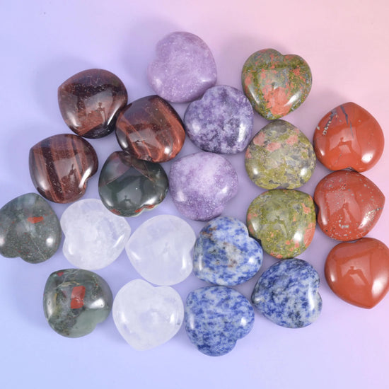 30mm Gemstone Heart Polished Healing Crystal Heart Pocket Stone DIY Gemstone Heart No Hole