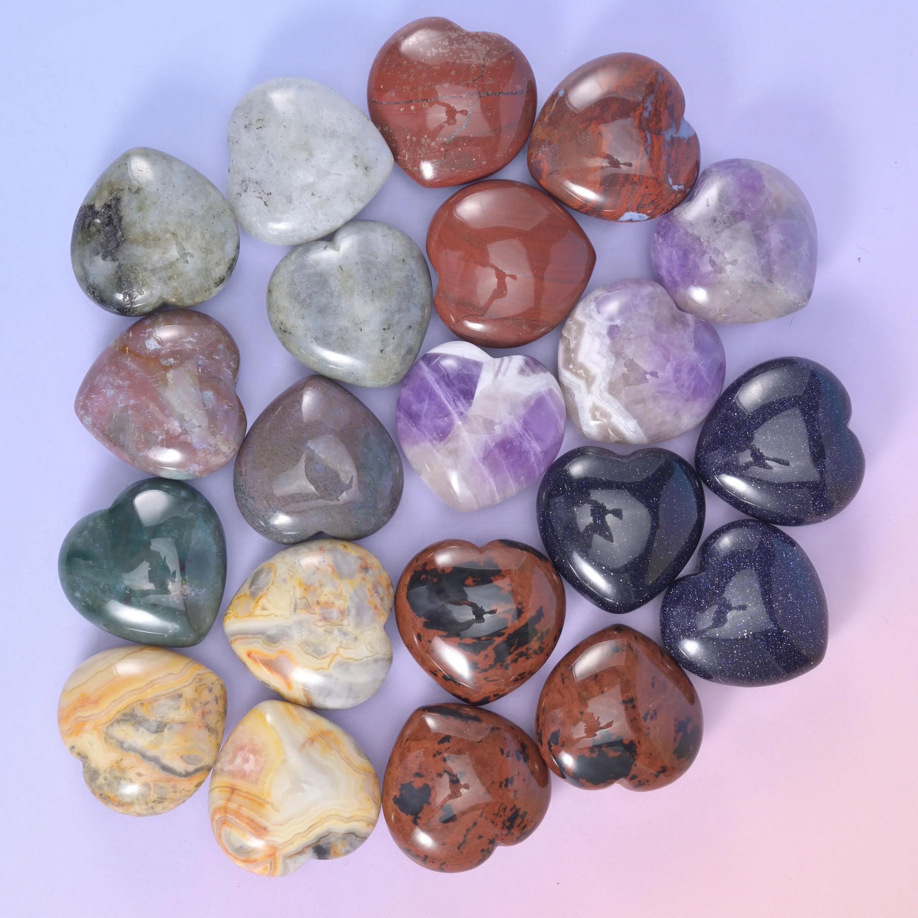 30mm Gemstone Heart Polished Healing Crystal Heart Pocket Stone DIY Gemstone Heart No Hole
