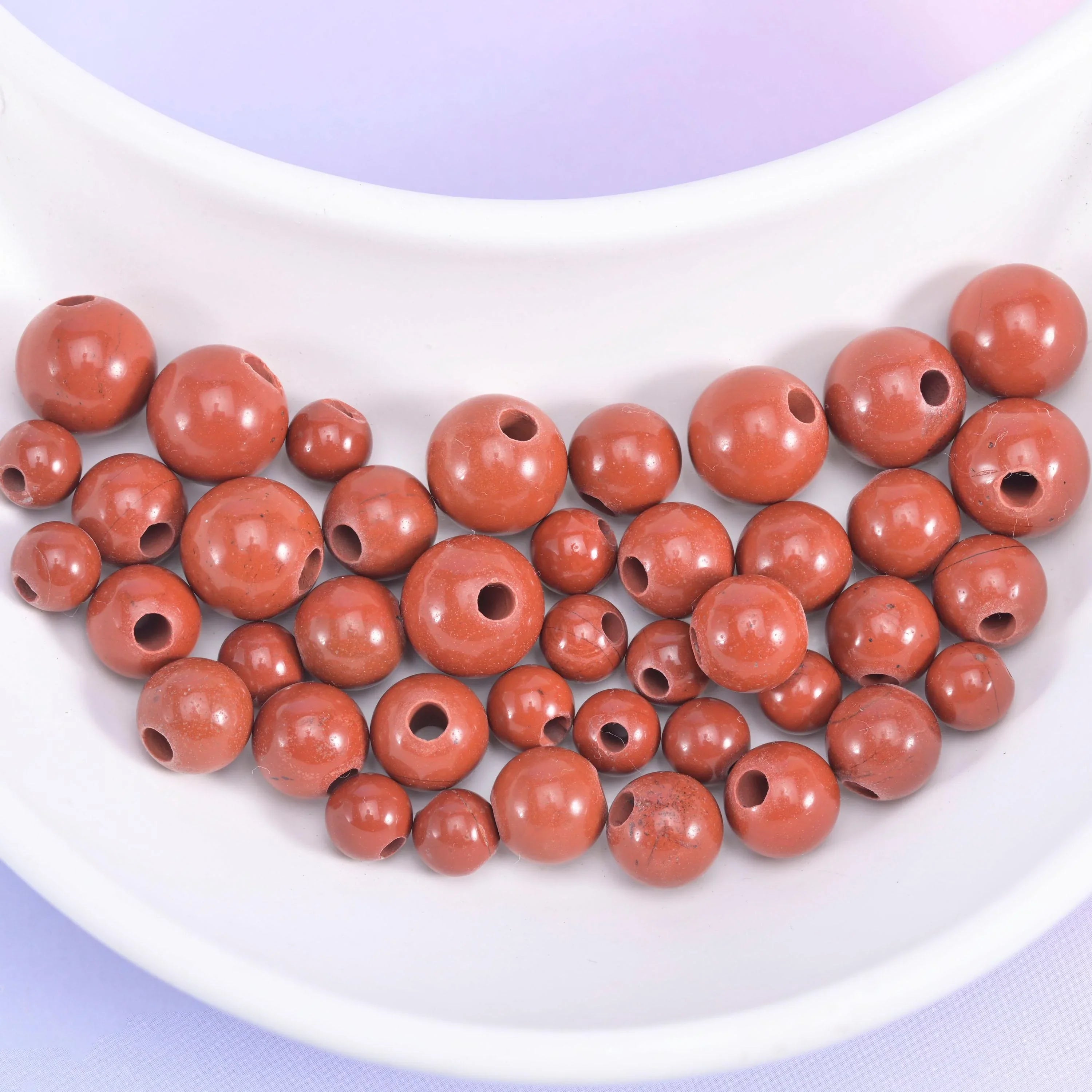 2-2.5mm Hole Red Jasper Smooth Round Beads 6mm 8mm 10mm Jewelry Making 8 Inch Strand