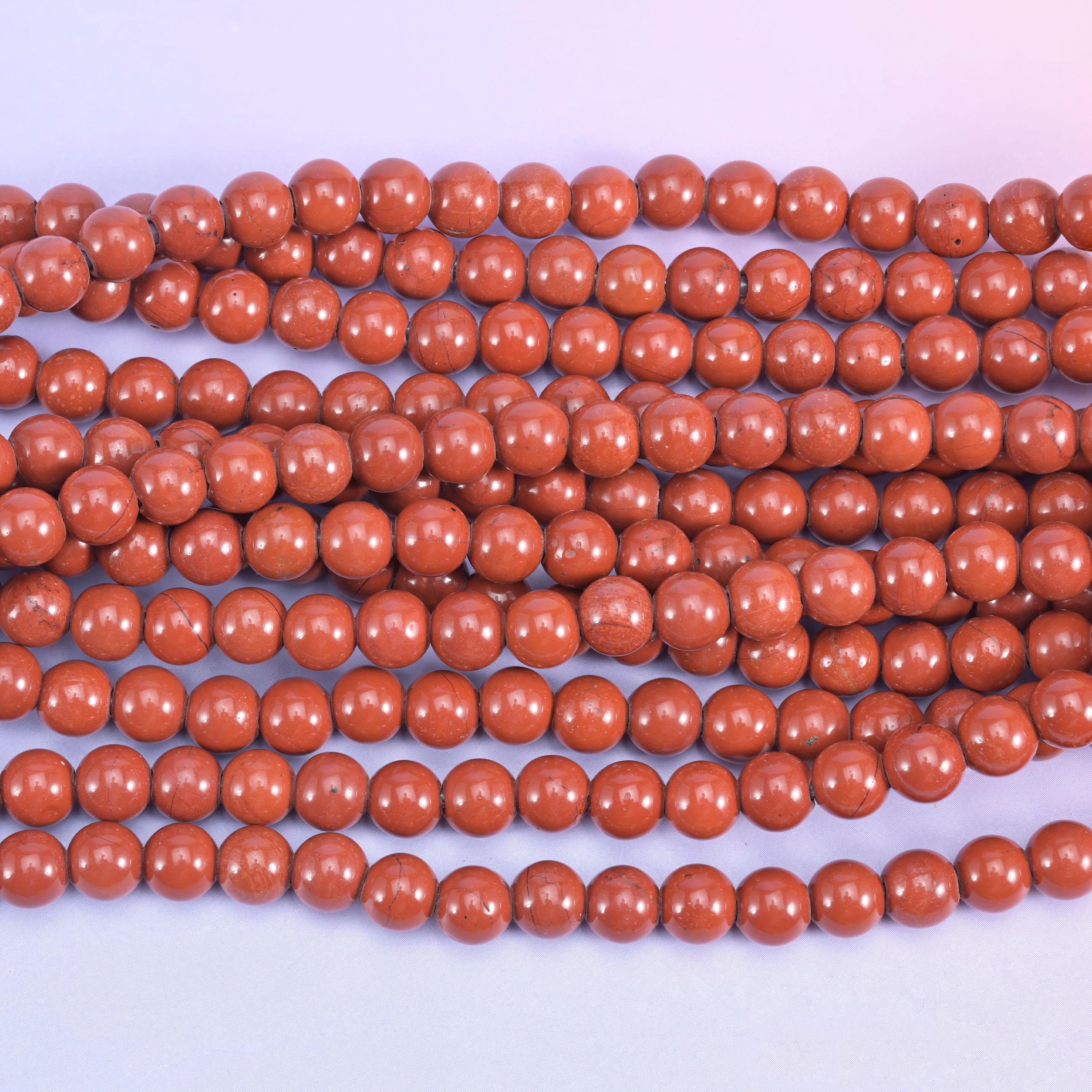 2-2.5mm Hole Red Jasper Smooth Round Beads 6mm 8mm 10mm Jewelry Making 8 Inch Strand