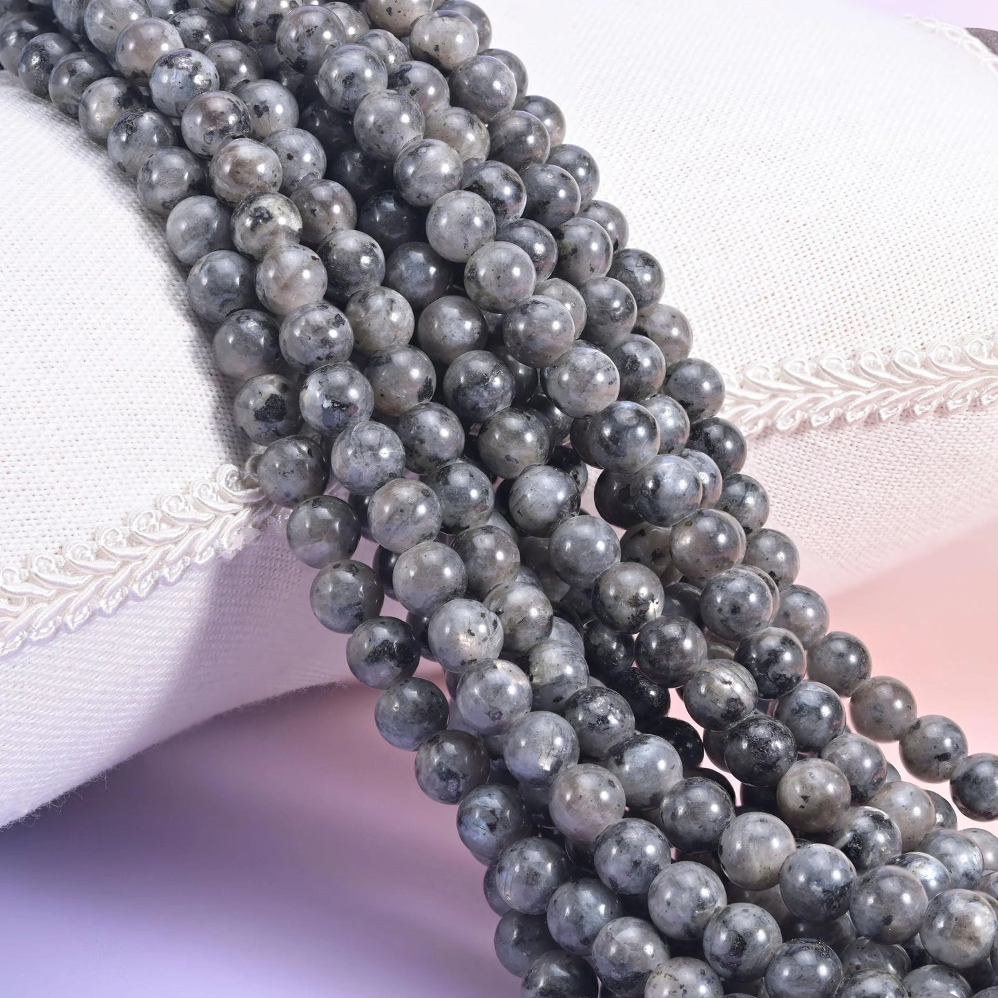 2-2.5mm Hole Larvikite Labradorite Smooth Round Beads 6mm 8mm 10mm Jewelry Making 8 Inch Strand