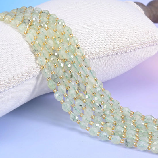 Light Green Prehnite Faceted Rice Barrel Beads 