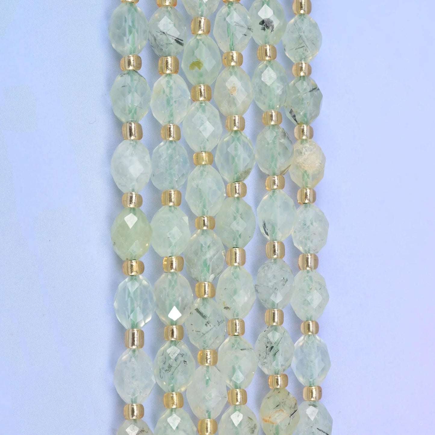 Light Green Prehnite Faceted Rice Barrel Beads 