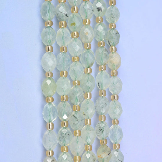 Light Green Prehnite Faceted Rice Barrel Beads 