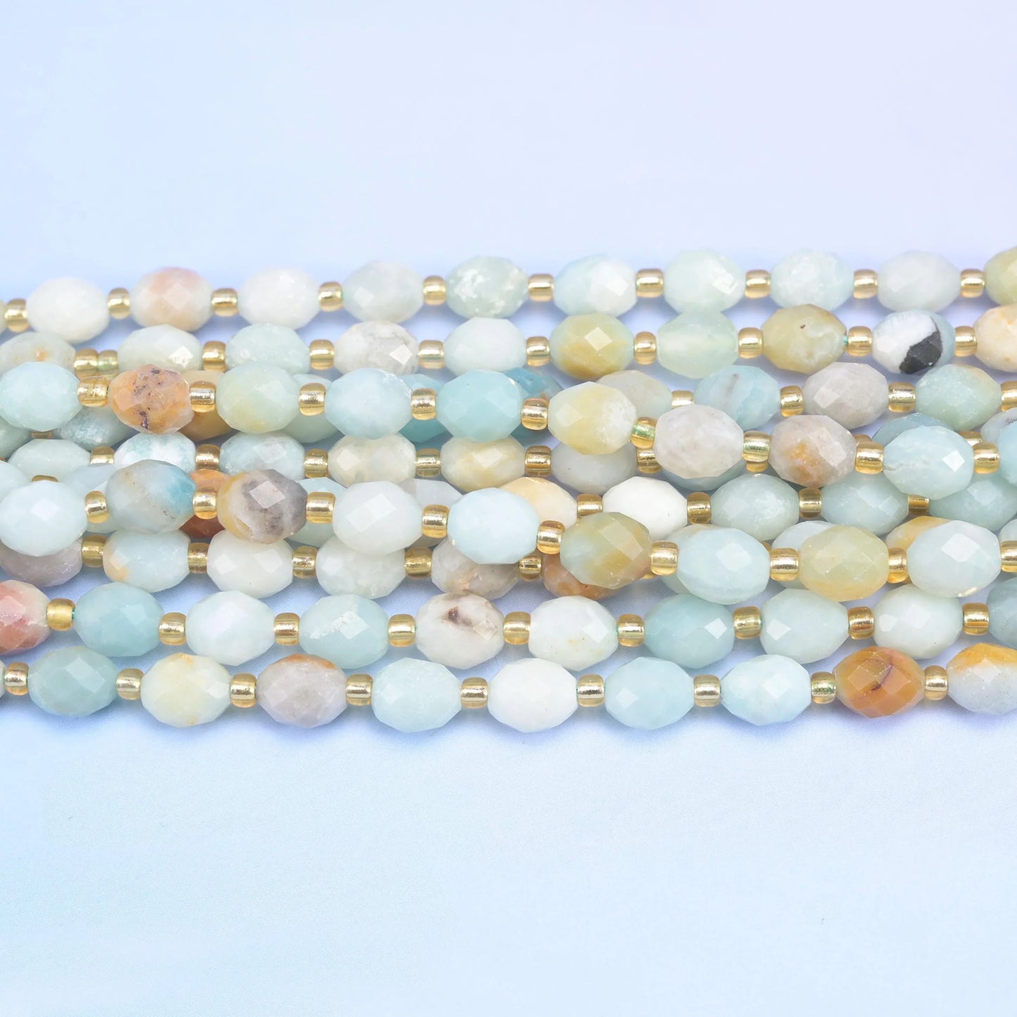Multi-Color Amazonite Faceted Rice Barrel Beads