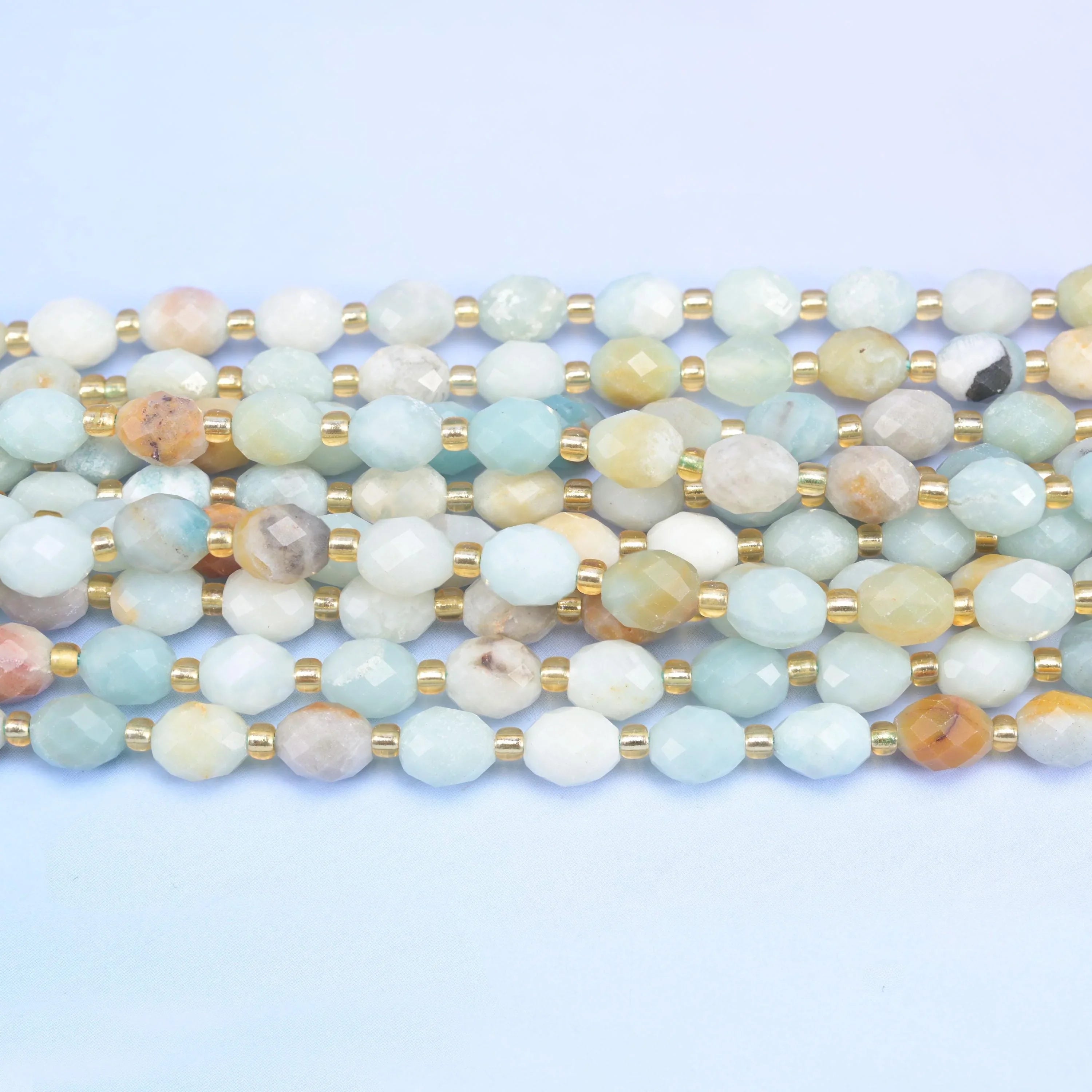 Multi-Color Amazonite Faceted Rice Barrel Beads